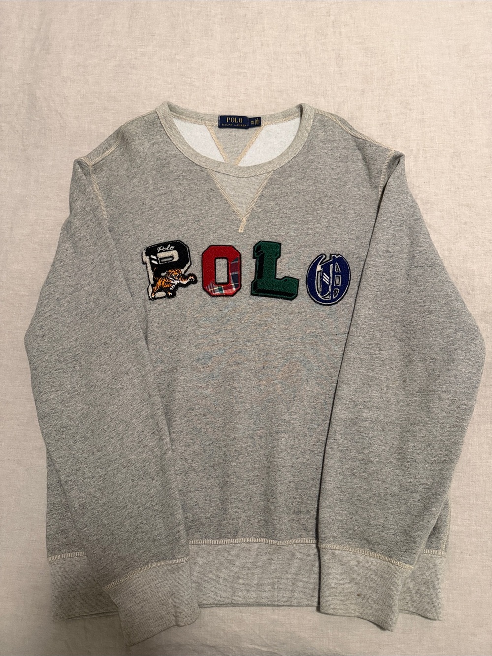 Ralph Lauren Gray Crewneck Sweater with AppliquΓ© Logo - Menβs